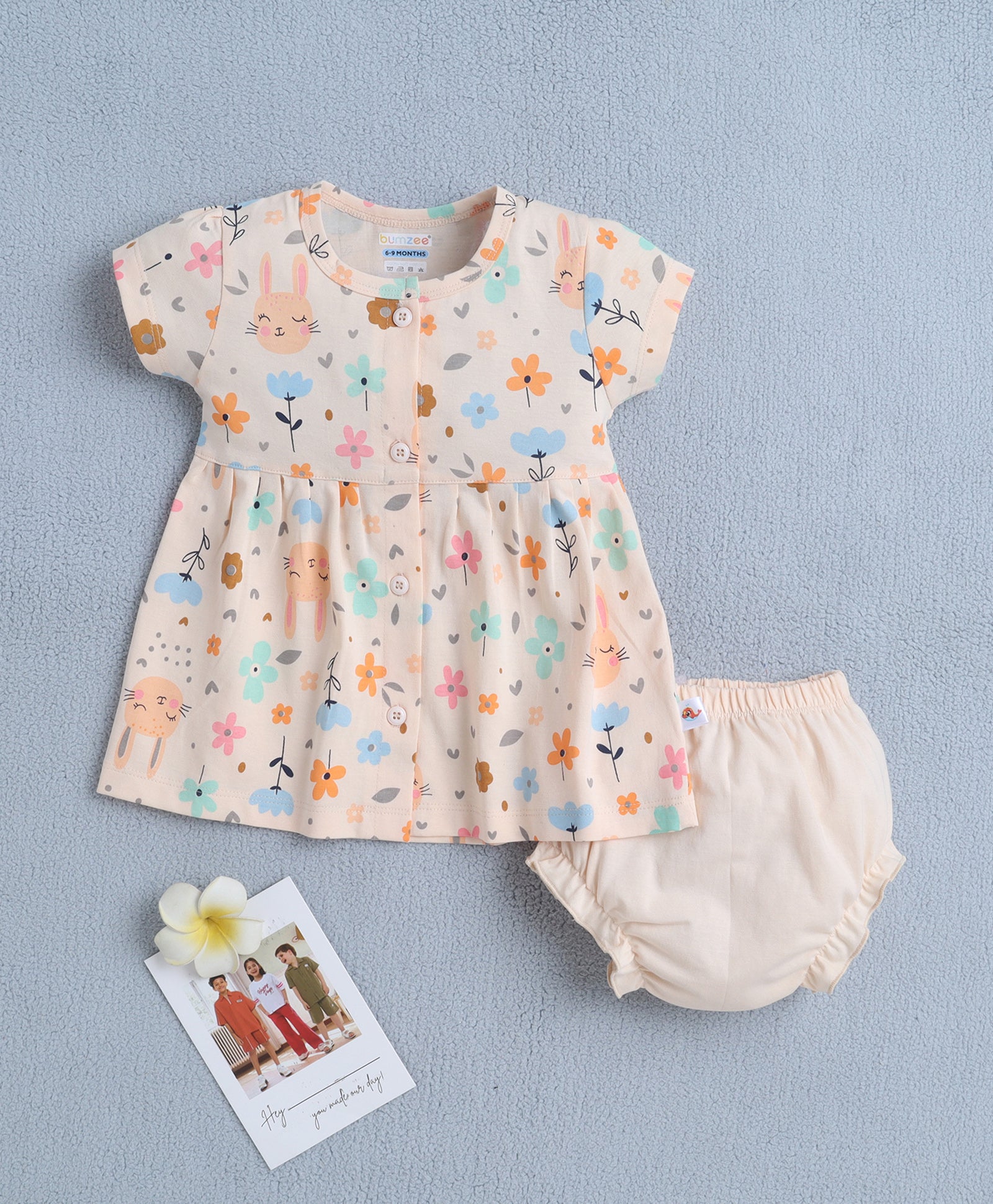 Peach Girls Cap Sleeves Frock With Panty