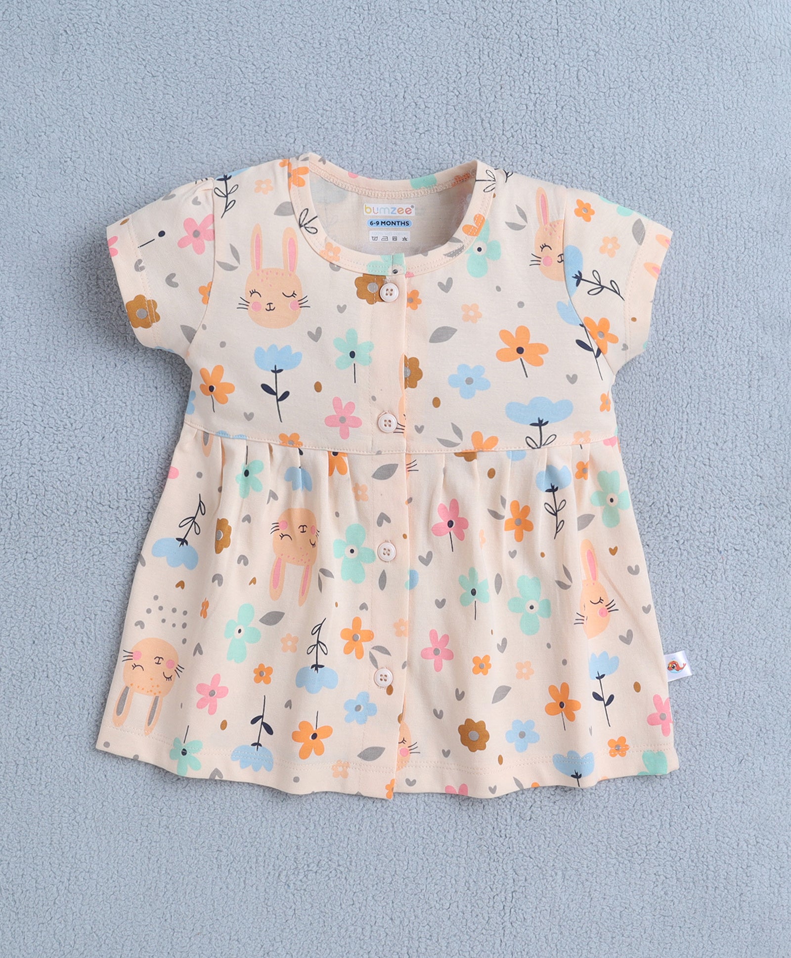 Peach Girls Cap Sleeves Frock With Panty