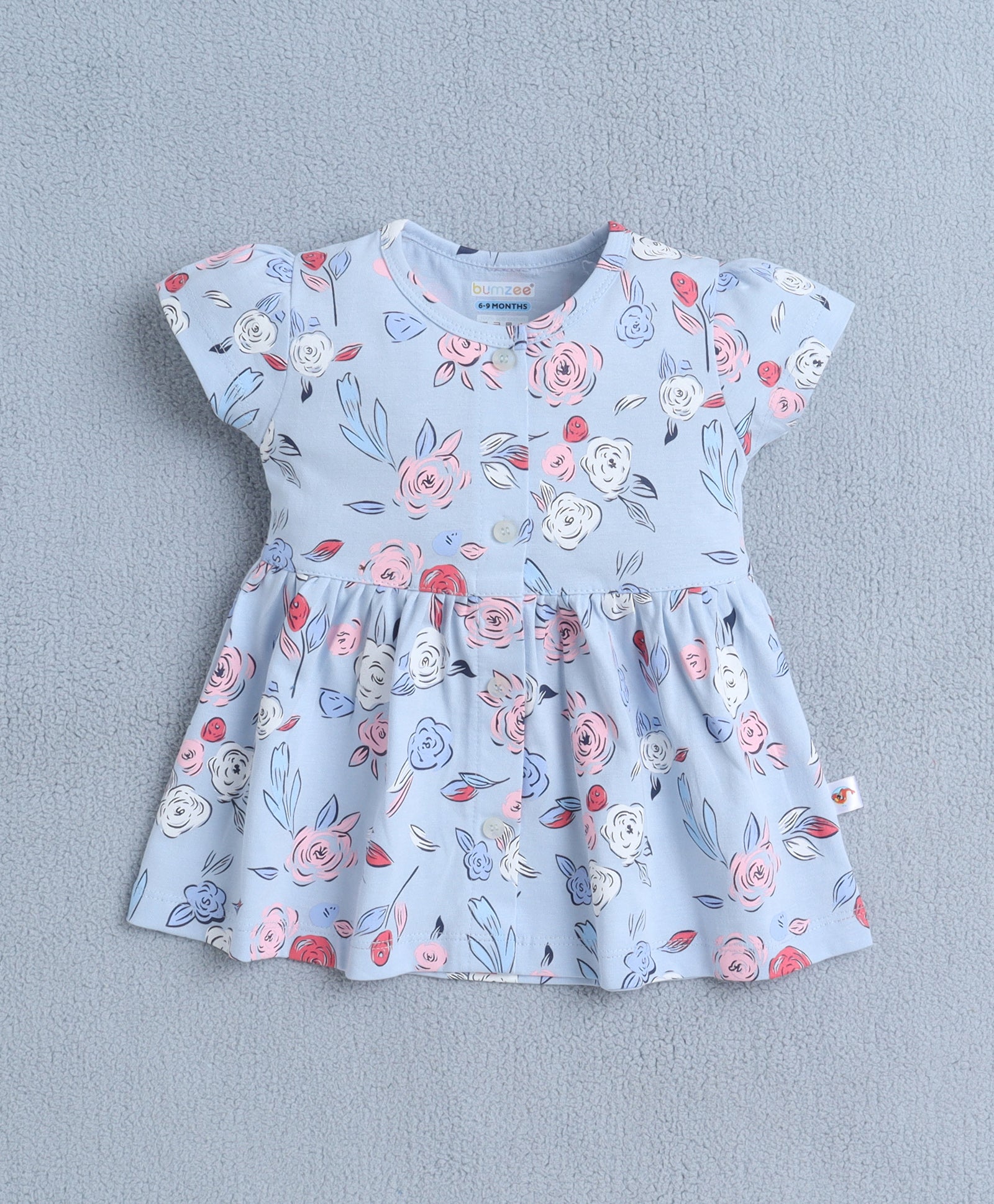 Sky Blue Girls Cap Sleeves Frock With Panty