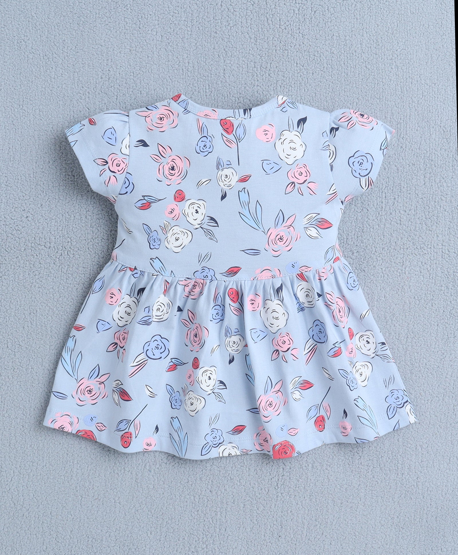 Sky Blue Girls Cap Sleeves Frock With Panty