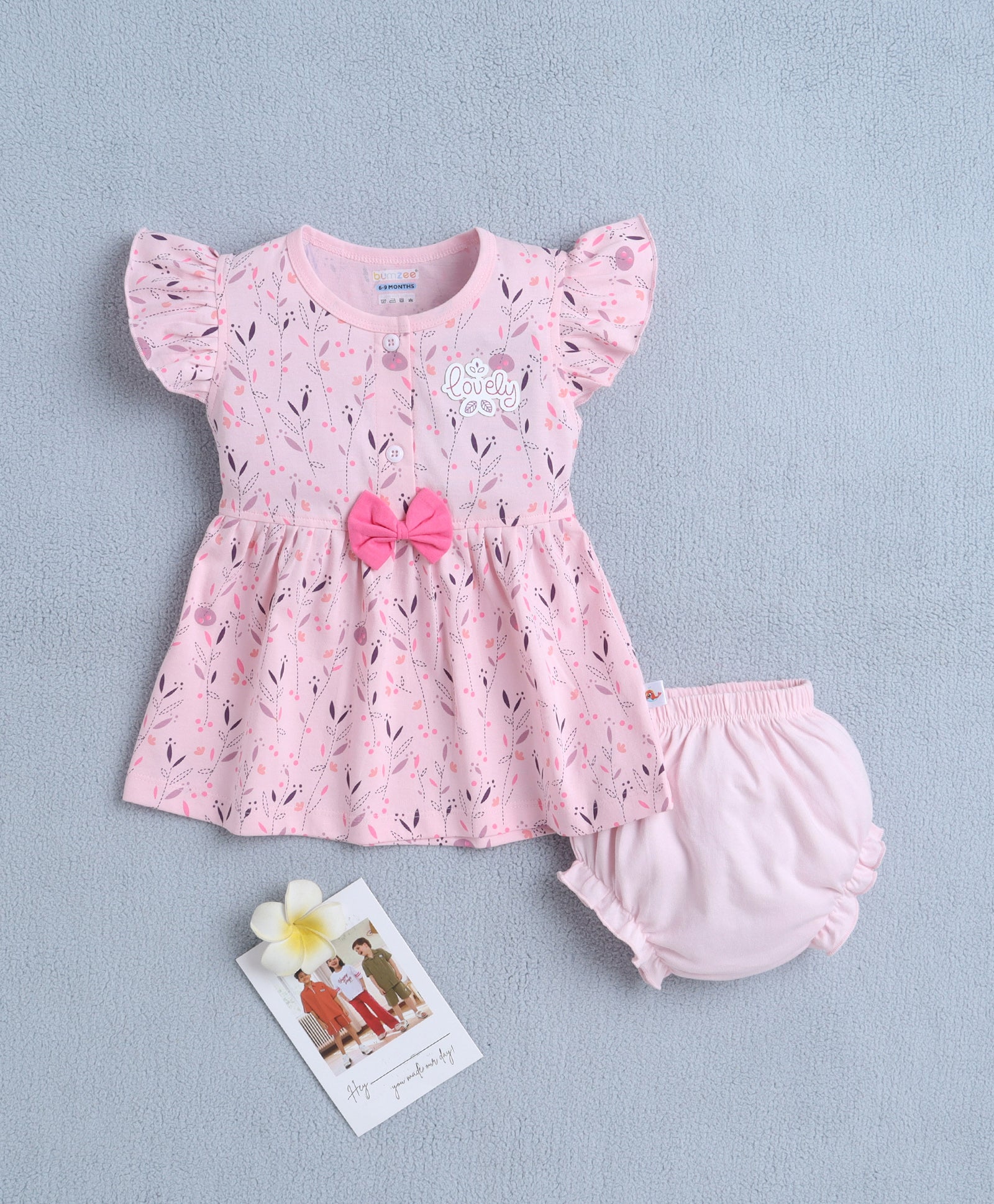 Pink Girls Cap Sleeves Frock With Panty