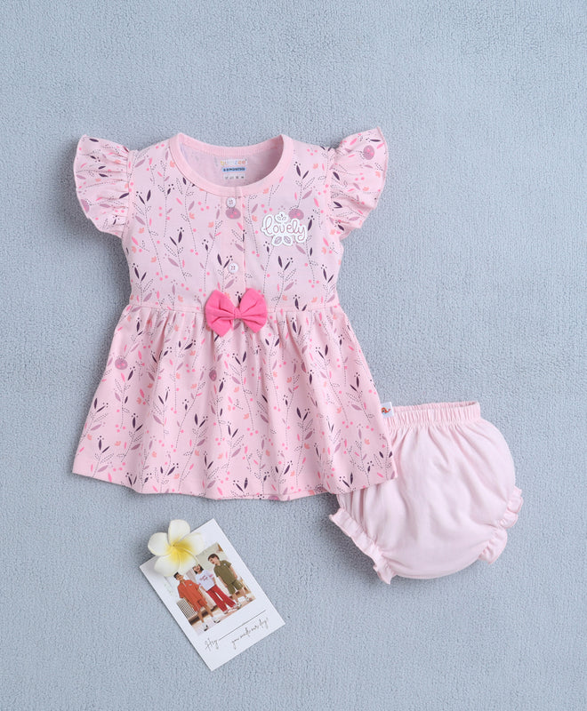 Pink Girls Cap Sleeves Frock With Panty