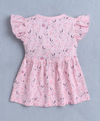 Bumzee Pink Floral Print Frock, Cap Sleeves, 100% Cotton, with Panty