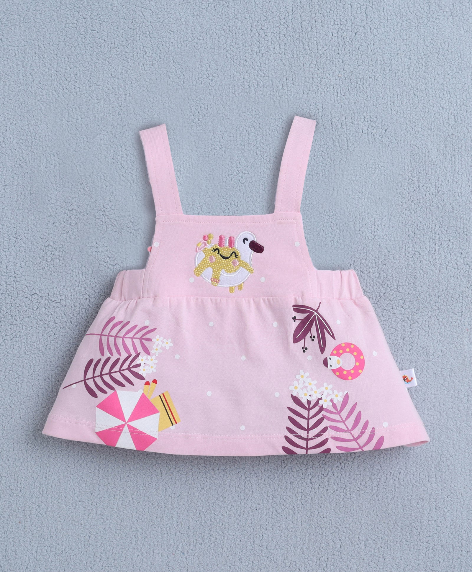 Pink & White Girls Cap Sleeves Frock With Inner Top & Panty