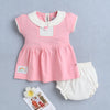 Pink & Cream Girls Cap Sleeves Frock With Panty