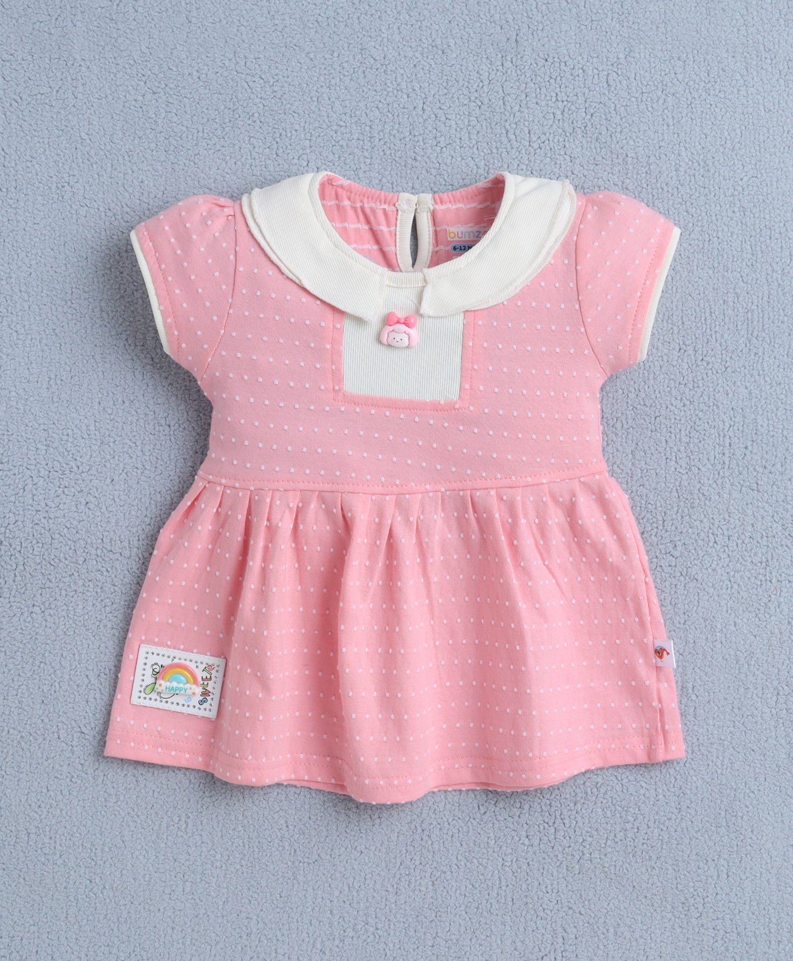 Pink & Cream Girls Cap Sleeves Frock With Panty