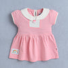 Pink & Cream Girls Cap Sleeves Frock With Panty