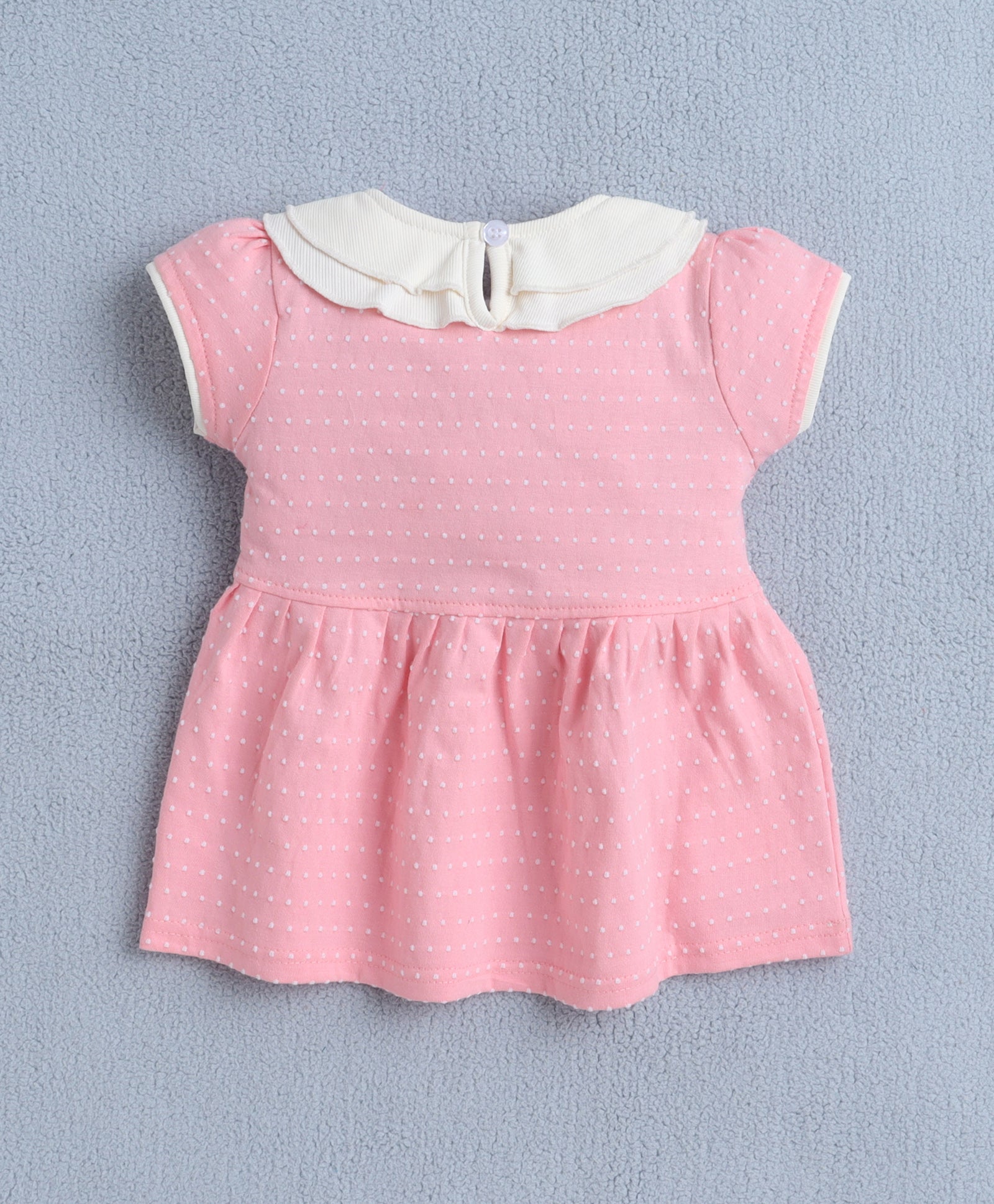 Pink & Cream Girls Cap Sleeves Frock With Panty