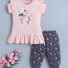 Peach & Navy Girls Cap Sleeves T-Shirt & Capri Set