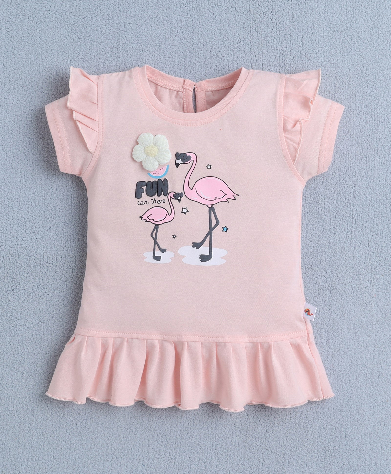 Peach & Navy Girls Cap Sleeves T-Shirt & Capri Set