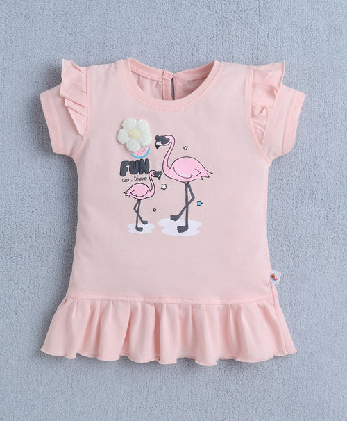 Girls 100% Cotton Flamingo Print T-Shirt & Capri Set - Peach & Navy