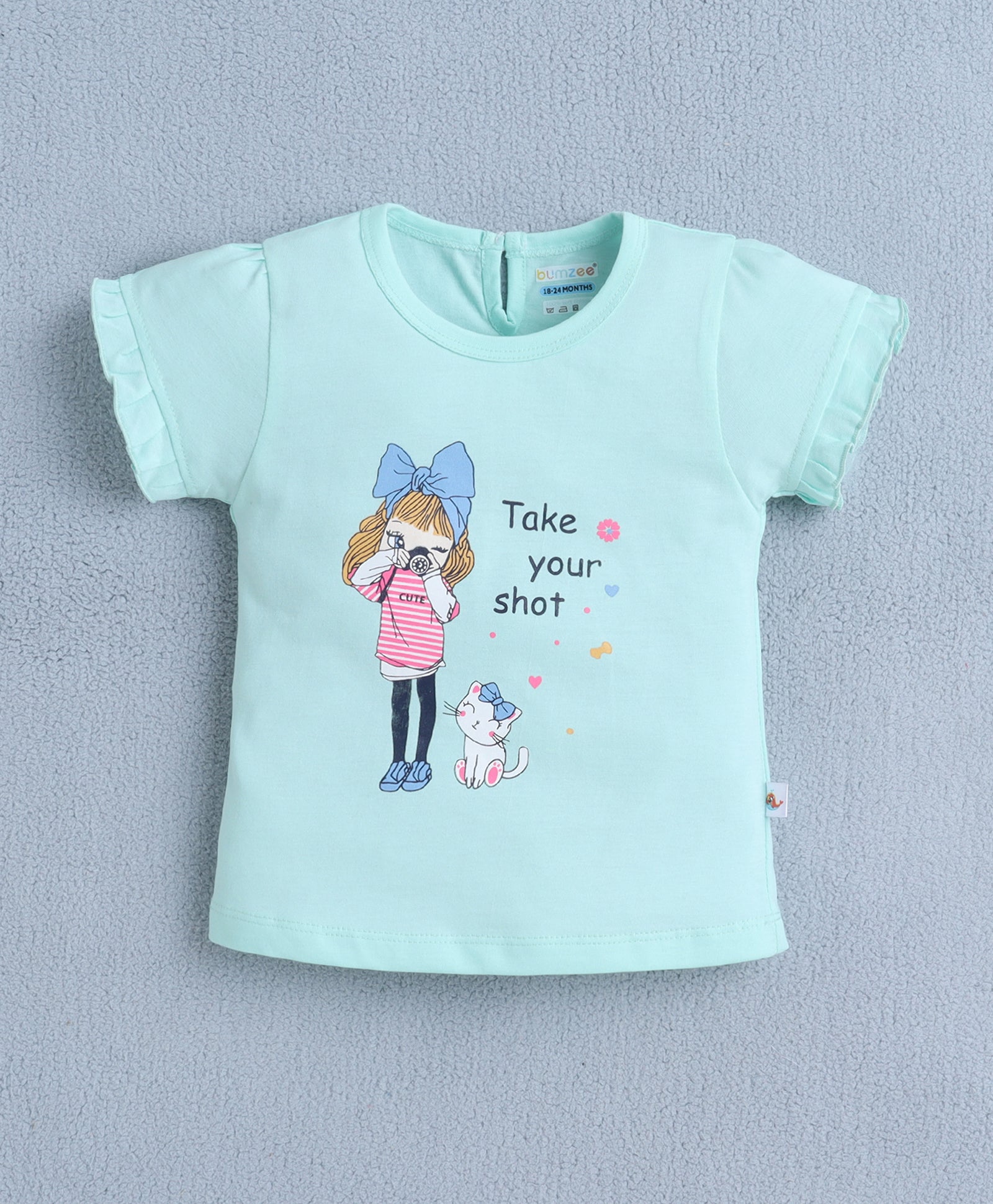 BUMZEE Mint & Navy Girls Cap Sleeves Top & Skirt Set
