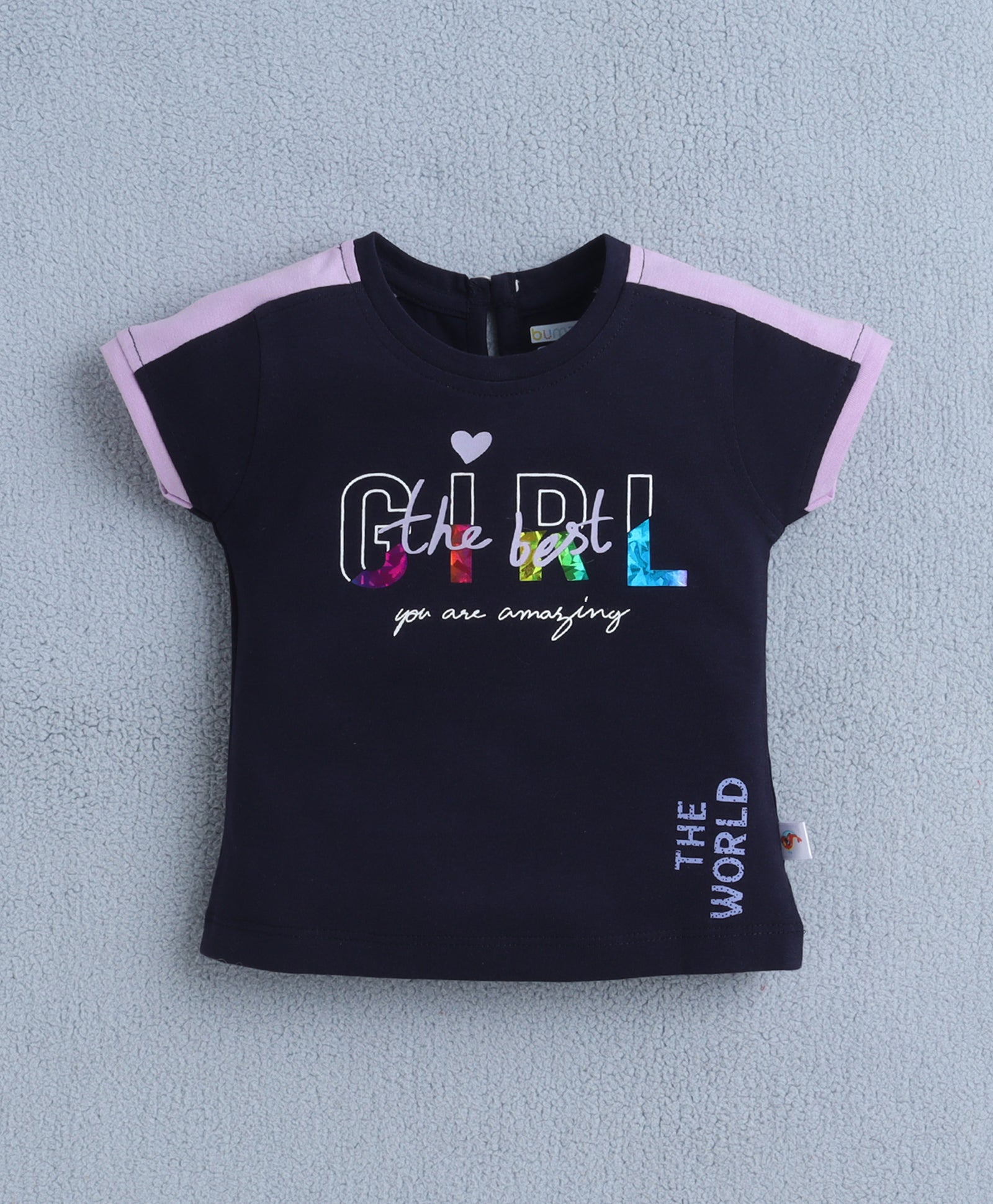 BUMZEE Navy & Lavender Girls Cap Sleeves T-shirt & Short Set