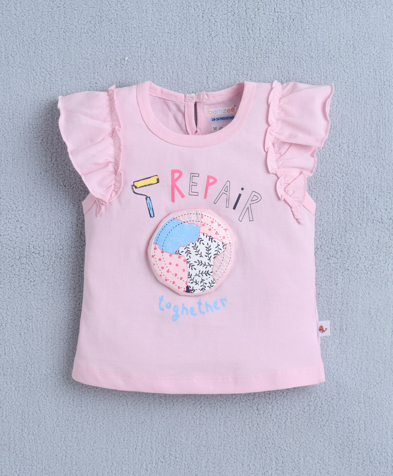 BUMZEE Pink & Navy Girls Cap Sleeves T-shirt & Short Set