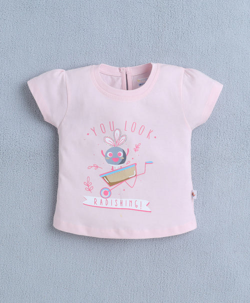 BUMZEE Baby Pink & Pink Girls Cap Sleeves T-shirt & Short Set