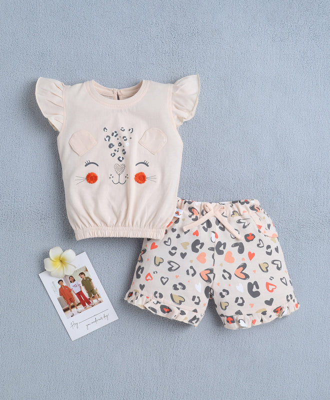 BUMZEE Peach Girls Cap Sleeves T-shirt & Short Set
