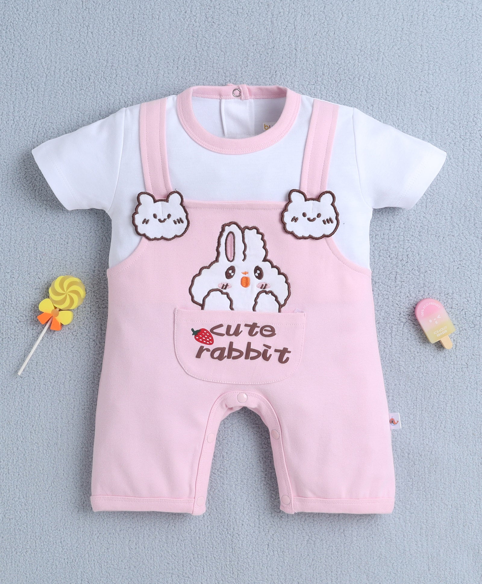Pink Girls Half Sleeves Thigh Length Romper