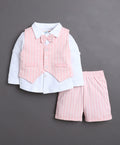 Bumzee White & Pink Striped Formal Set, Full Sleeves, 100% Cotton