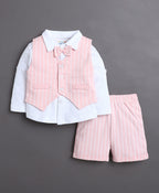 Bumzee White & Pink Striped Formal Set, Full Sleeves, 100% Cotton