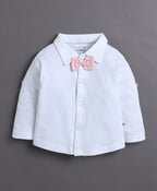 Bumzee White & Pink Striped Formal Set, Full Sleeves, 100% Cotton