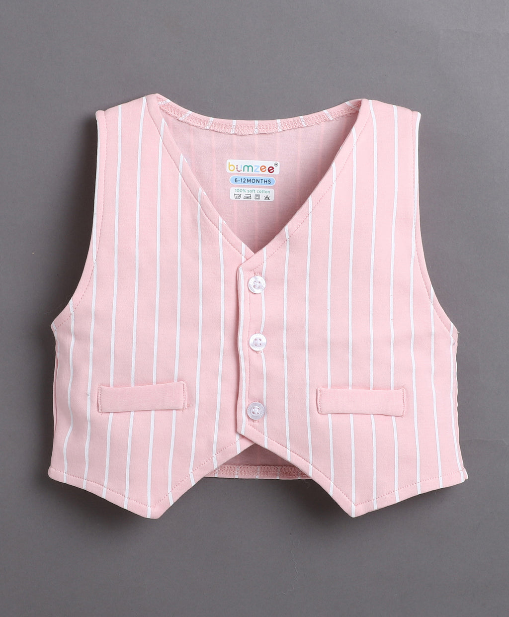 Bumzee White & Pink Striped Formal Set, Full Sleeves, 100% Cotton