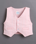 Bumzee White & Pink Striped Formal Set, Full Sleeves, 100% Cotton