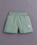 Bumzee Green & Beige Cut & Sew T-Shirt & Short Set, Half Sleeves, 100% Cotton