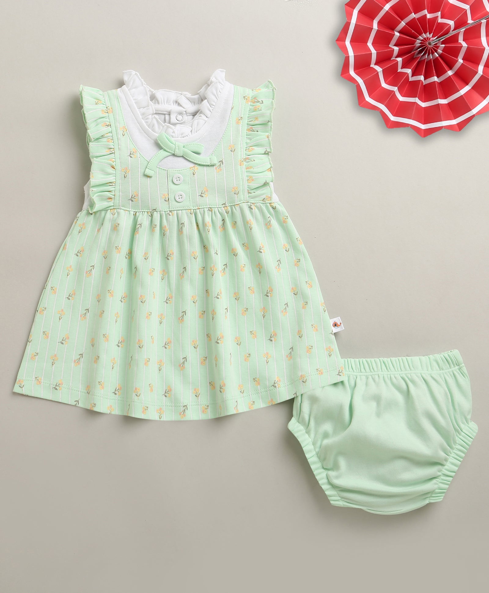 Mint Green Girls Cap Sleeves Frock With Panty
