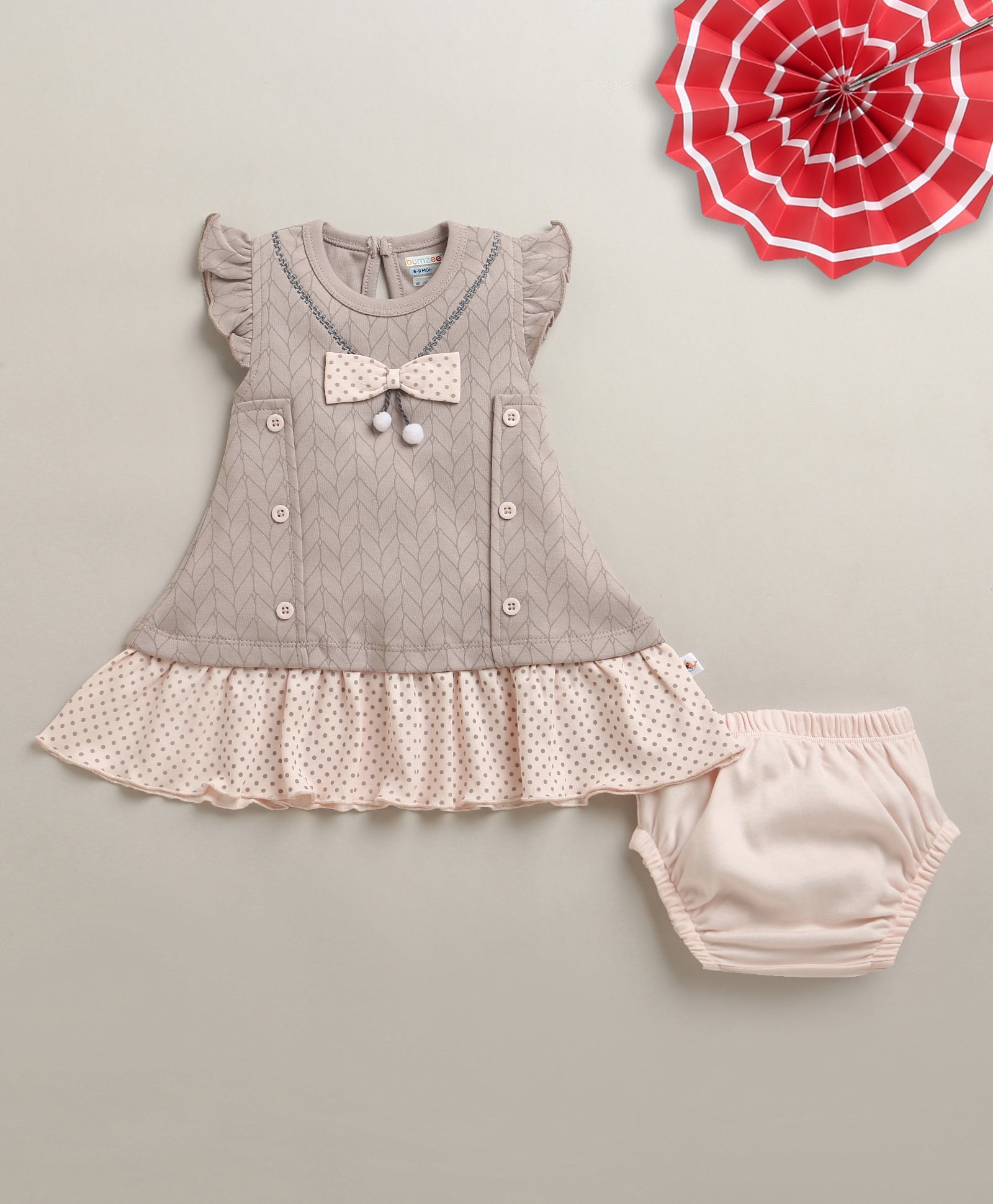 Grey Girls Cap Sleeves Frock With Panty