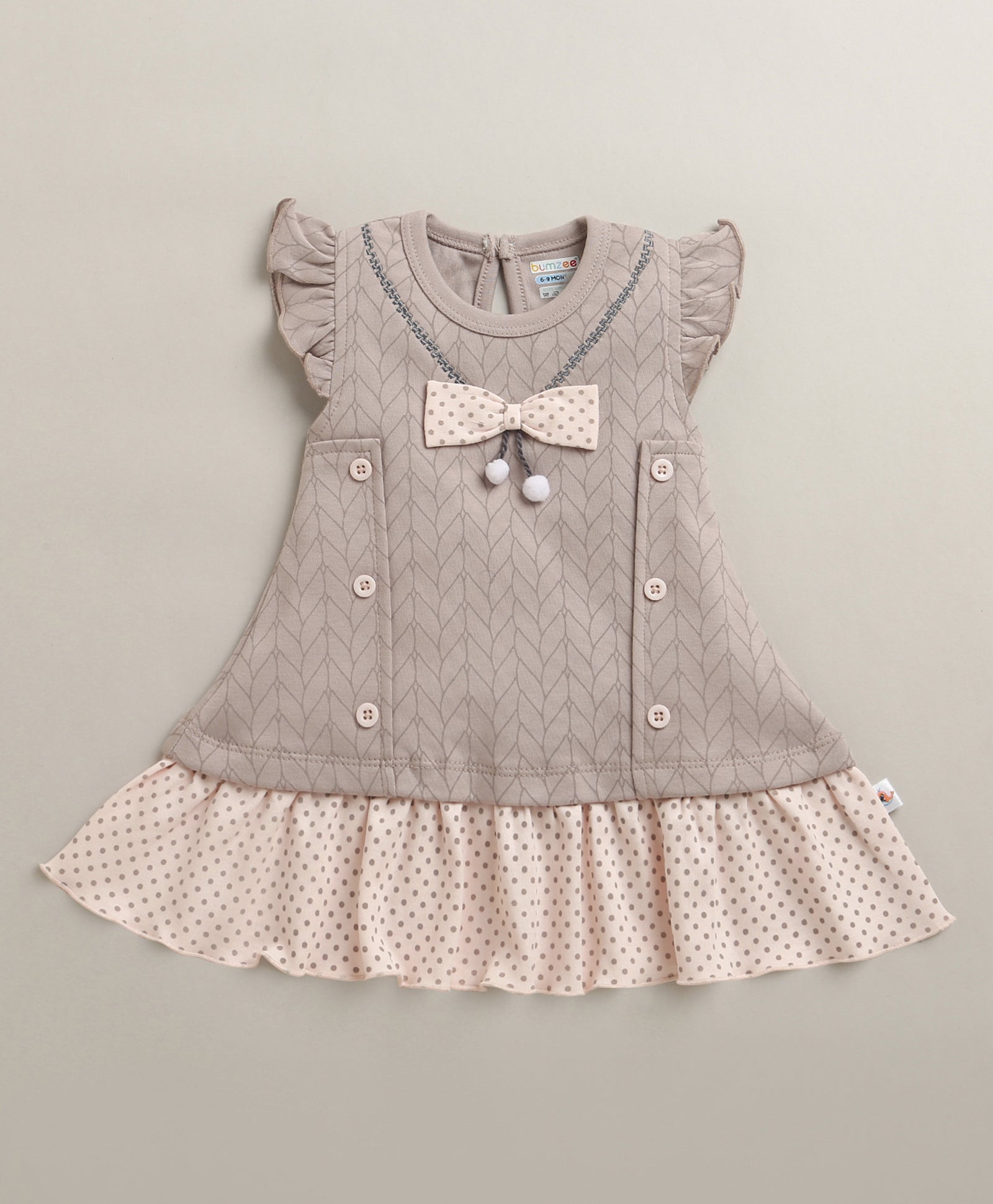 Grey Girls Cap Sleeves Frock With Panty