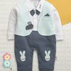 Blue & Sky Blue Boys Full Sleeves Fancy Party Wear Sleepsuit With Attached Bow