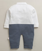 Bumzee Blue & Sky Blue Embroidered Sleepsuit, Full Sleeves, 100% Cotton