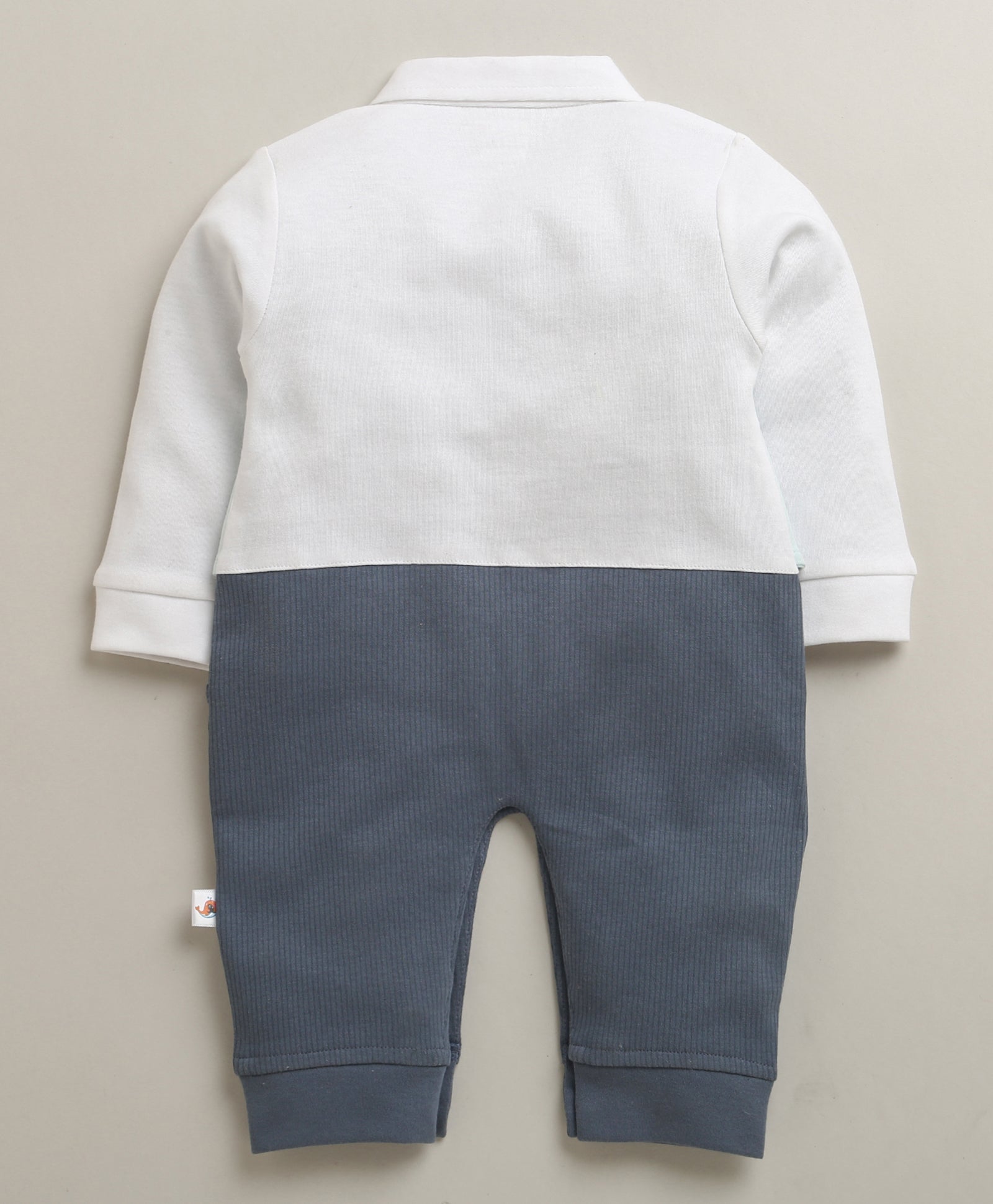 Blue & Sky Blue Boys Full Sleeves Fancy Party Wear Sleepsuit With Attached Bow