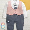 Blue & Pink Boys Full Sleeves Fancy Party Wear Sleepsuit With Attached Tie