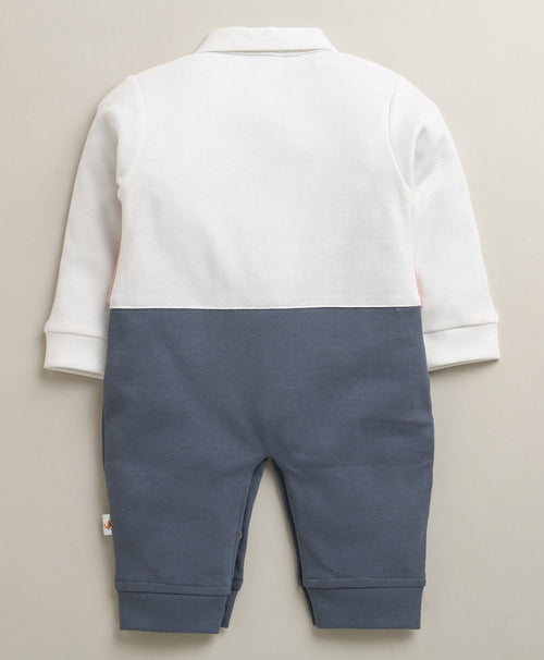 Blue & Pink Boys Full Sleeves Fancy Party Wear Sleepsuit With Attached Tie