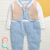 Blue & Peach Boys Full Sleeves Fancy Party Wear Sleepsuit With Attached Bow