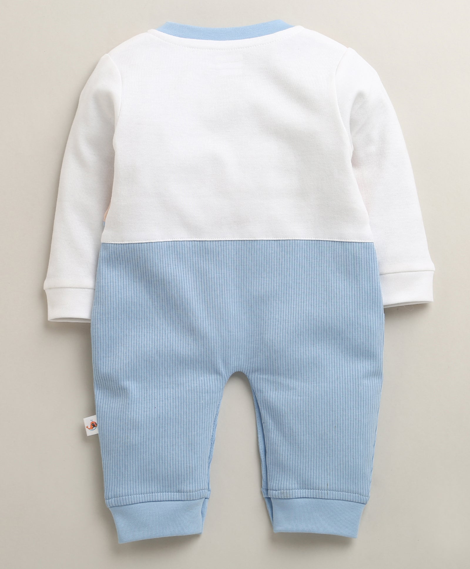 Blue & Peach Boys Full Sleeves Fancy Party Wear Sleepsuit With Attached Bow