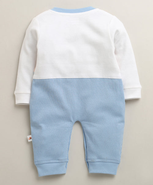 Blue & Peach Boys Full Sleeves Fancy Party Wear Sleepsuit With Attached Bow