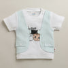 White & Beige Boys Half Sleeves T-shirt & Short Set Attached Jacket