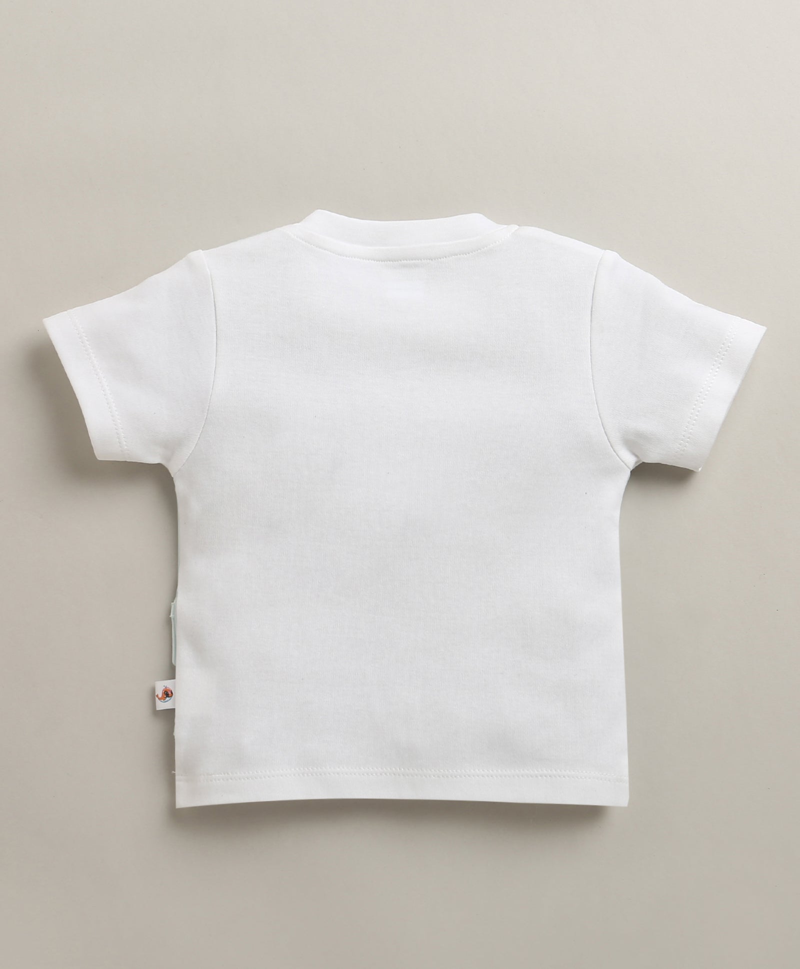 White & Beige Boys Half Sleeves T-shirt & Short Set Attached Jacket