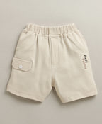 Bumzee White & Beige Jacket Set, Half Sleeves, 100% Cotton (Style Peb11171)