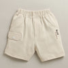 White & Beige Boys Half Sleeves T-shirt & Short Set Attached Jacket