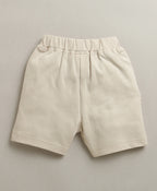 Bumzee White & Beige Jacket Set, Half Sleeves, 100% Cotton (Style Peb11171)