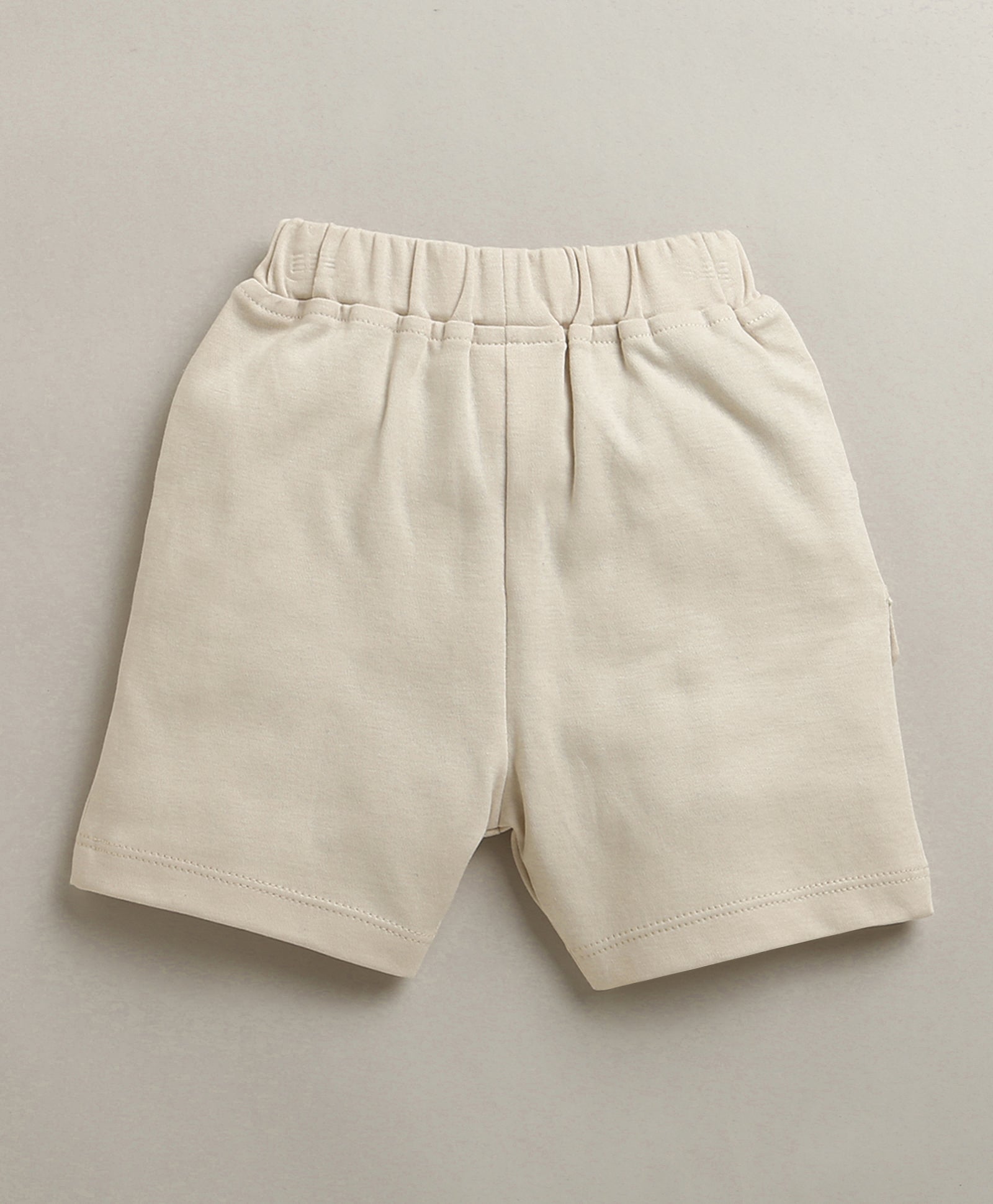 White & Beige Boys Half Sleeves T-shirt & Short Set Attached Jacket