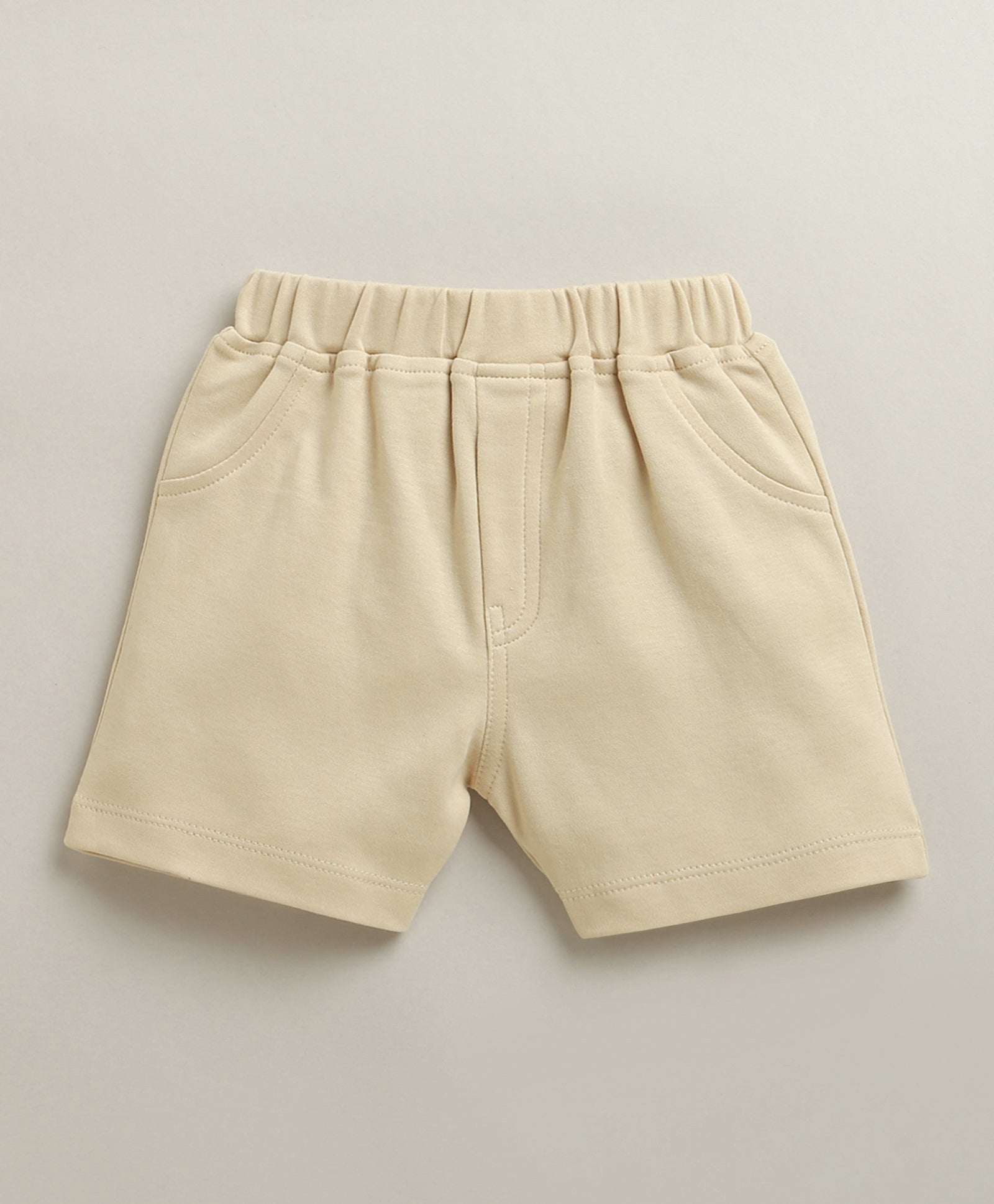 White & Beige Boys Half Sleeves T-shirt & Short Set Attached Jacket & Tie