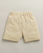 Bumzee White & Beige Jacket Set, Half Sleeves, 100% Cotton (Style Peb11172)