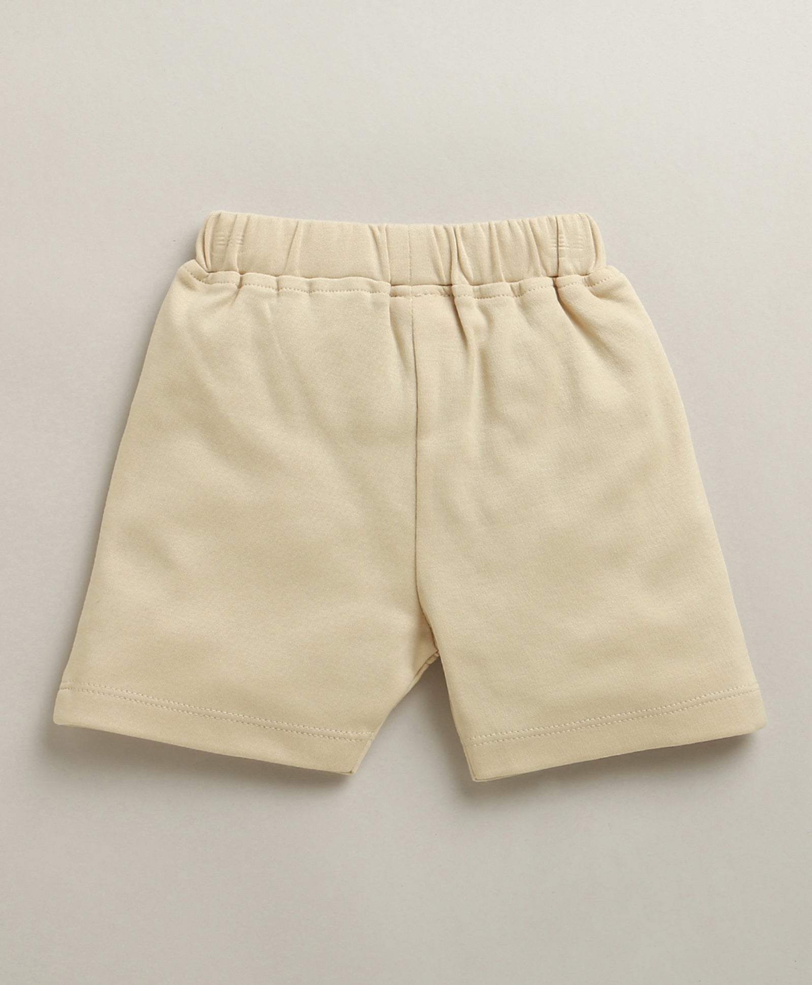 White & Beige Boys Half Sleeves T-shirt & Short Set Attached Jacket & Tie