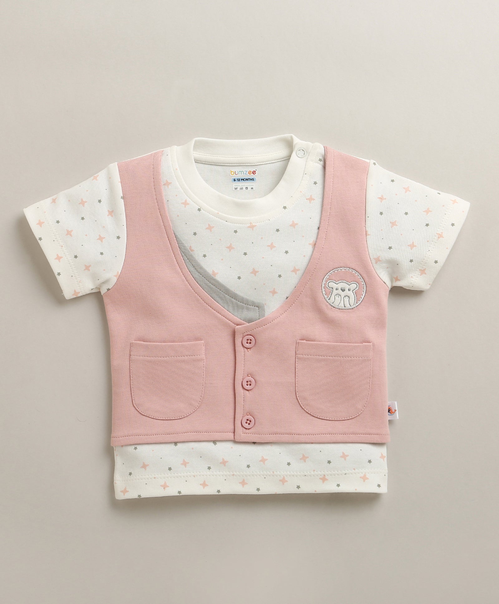 White & Grey Boys Half Sleeves T-shirt & Short Set Attached Jacket