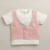 White & Grey Boys Half Sleeves T-shirt & Short Set Attached Jacket