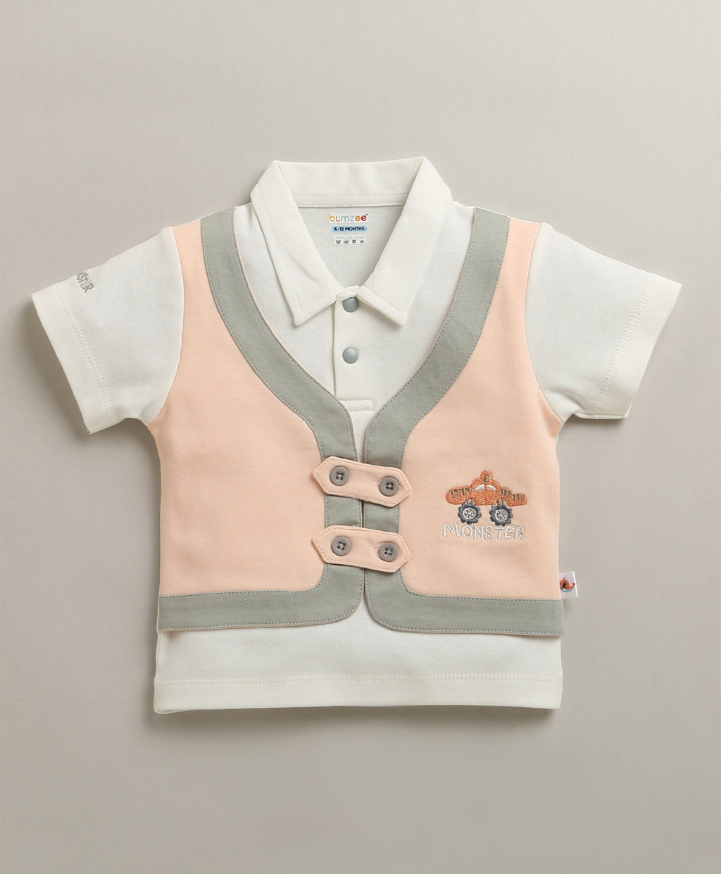 White & Grey Embroidered Jacket Set, Half Sleeves
